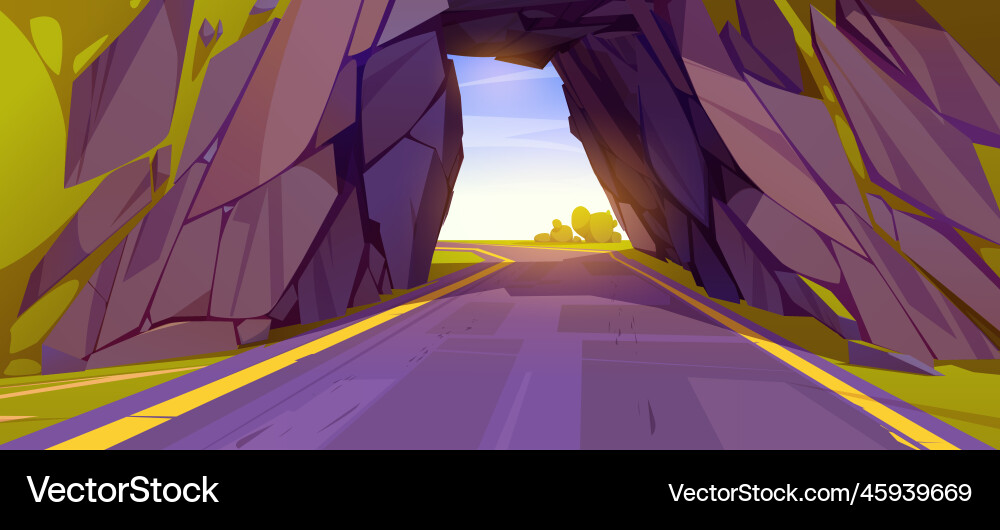 Cartoon road going through tunnel in mountain Vector Image