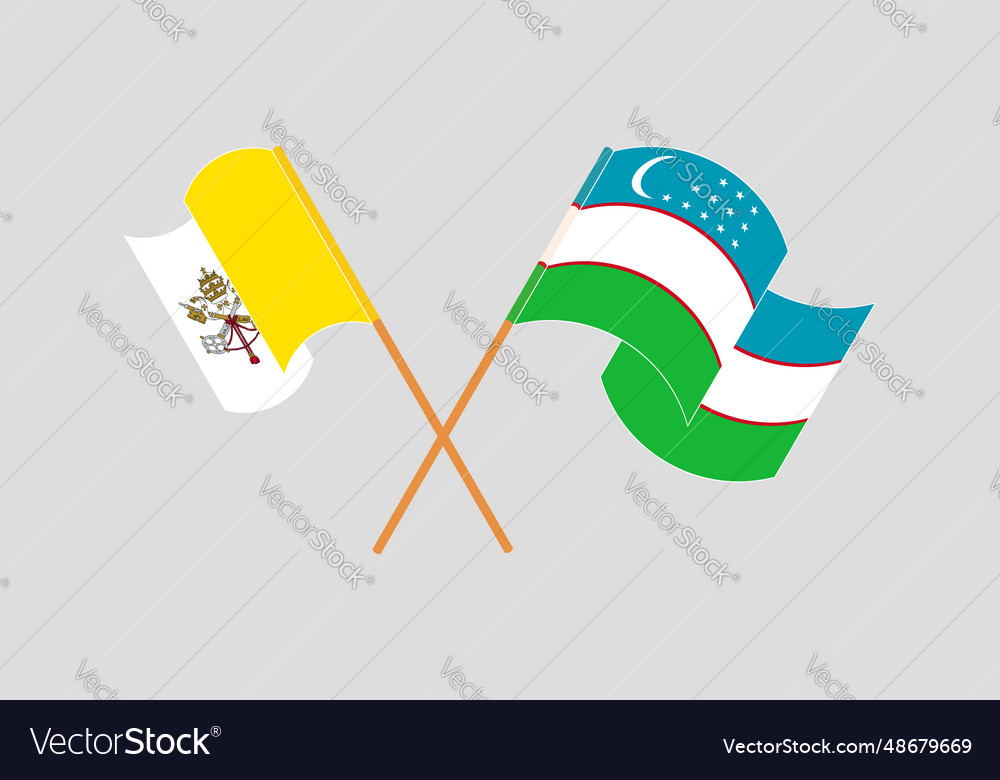 Crossed and waving flags of vatican uzbekistan Vector Image