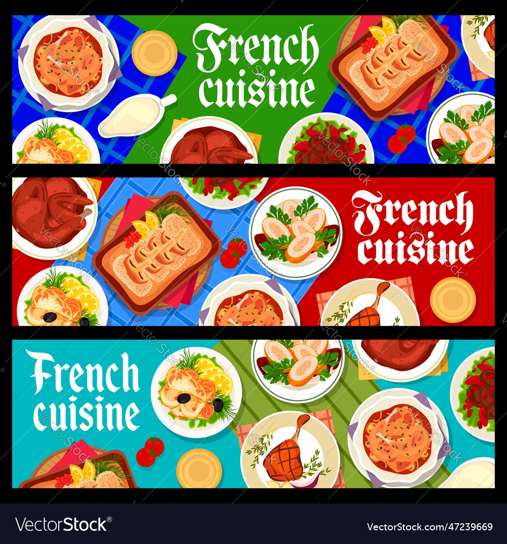 French cuisine restaurant food banners Royalty Free Vector