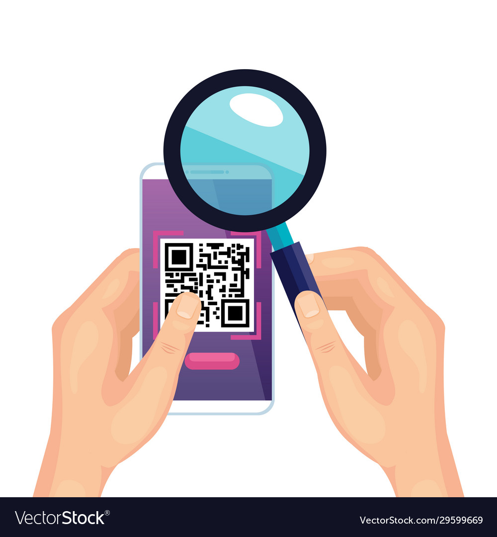 Hands using smartphone with scan code qr