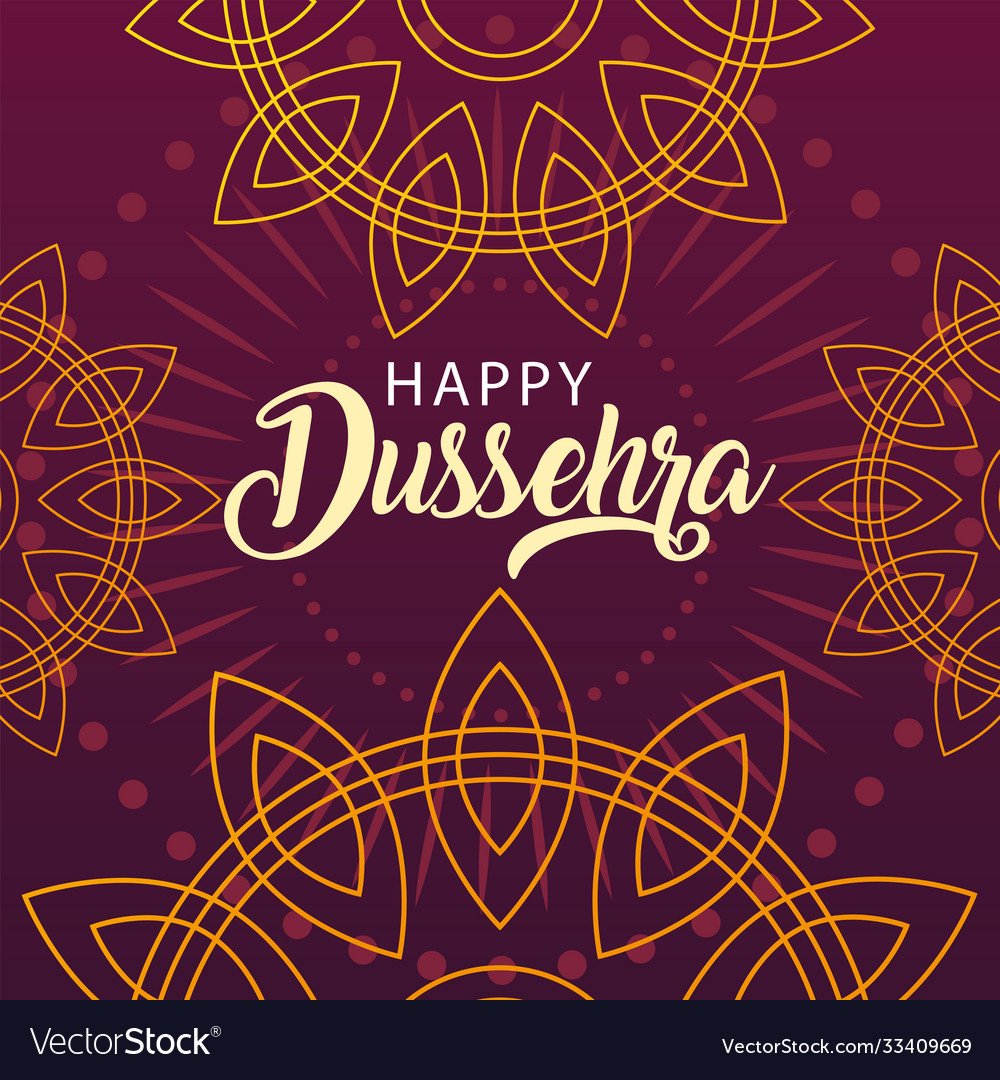 Happy dussehra label with decorative ornament