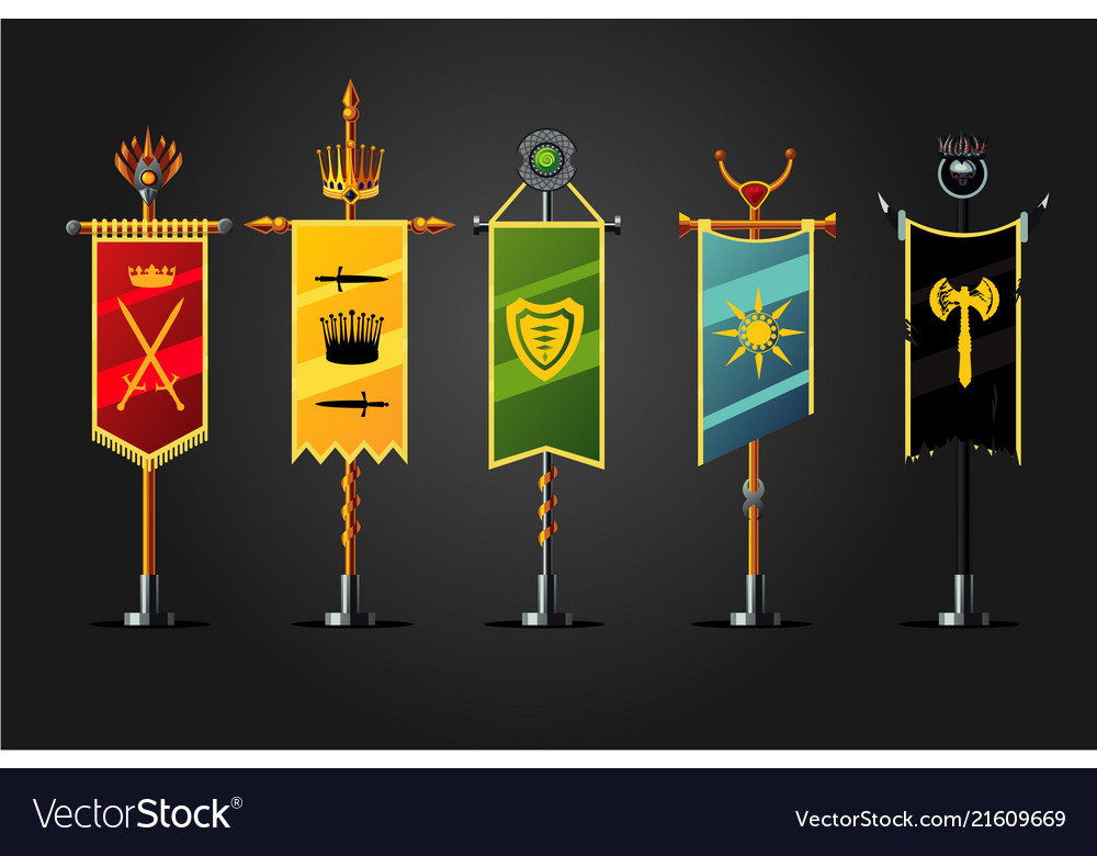 Medieval cartoon flag set insignia game design Vector Image