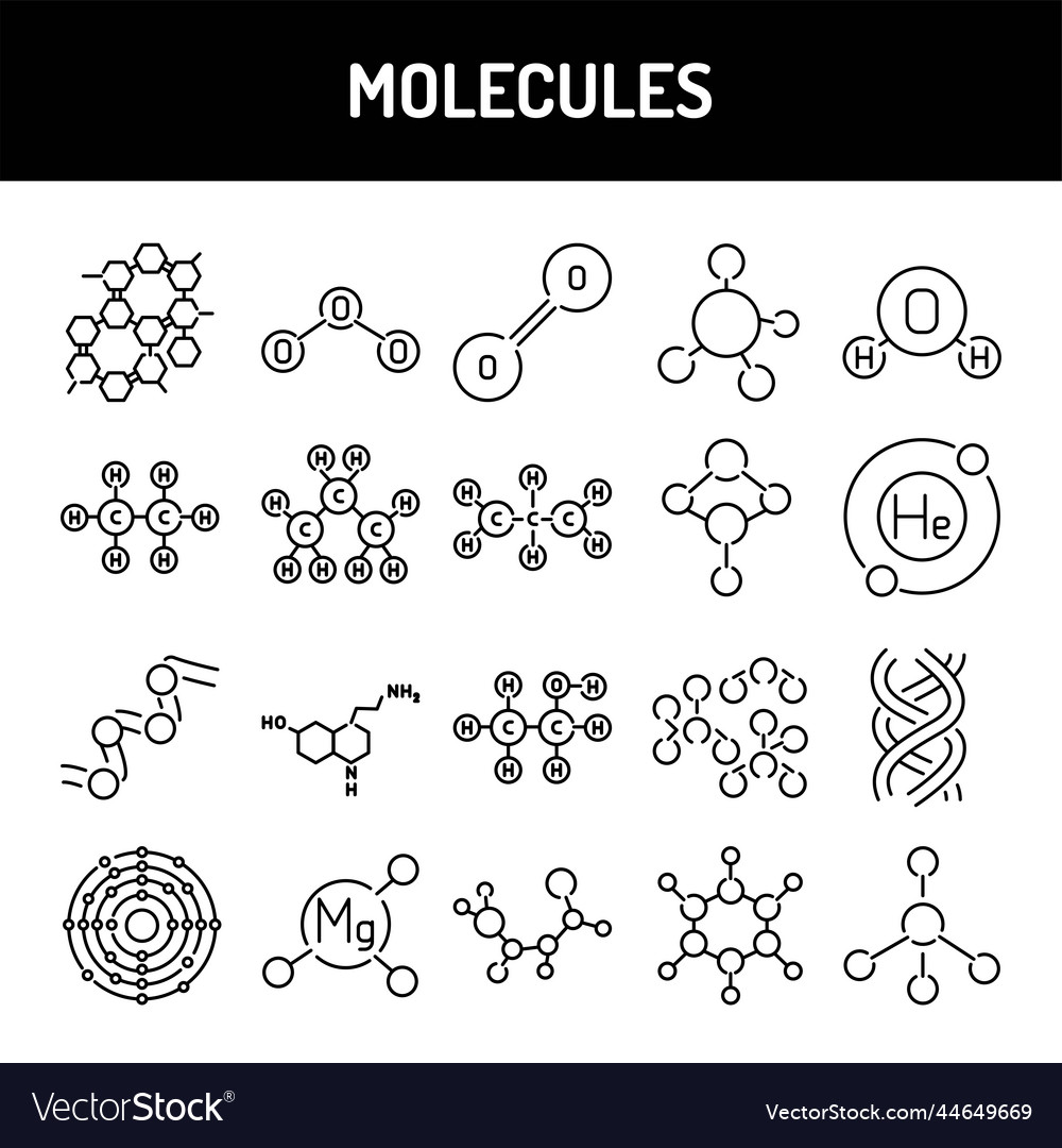 Molecules line icons set isolated element Vector Image Molecules line icons set isolated element
