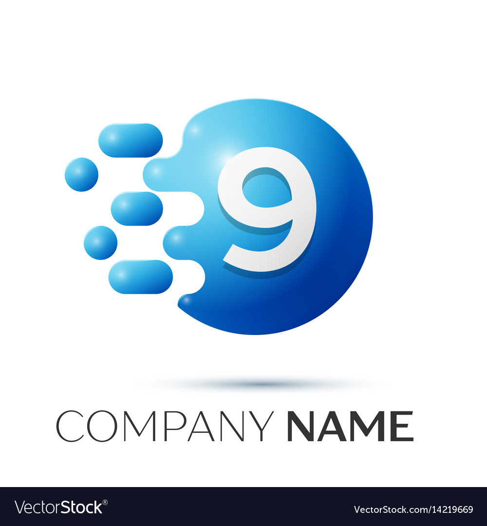 Nummer neun Spritzer Logo blau Punkte und Blasen