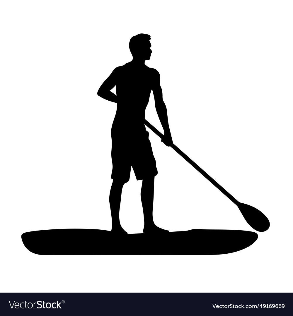 Paddleboarding man black icon on white background