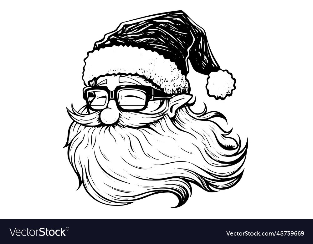 Santa claus head in a hat sketch hand drawn