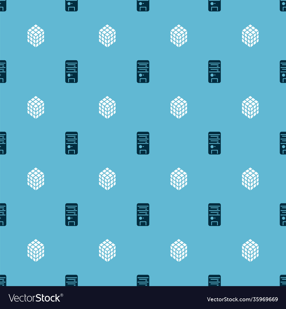 Set computer and rubik cube on seamless pattern