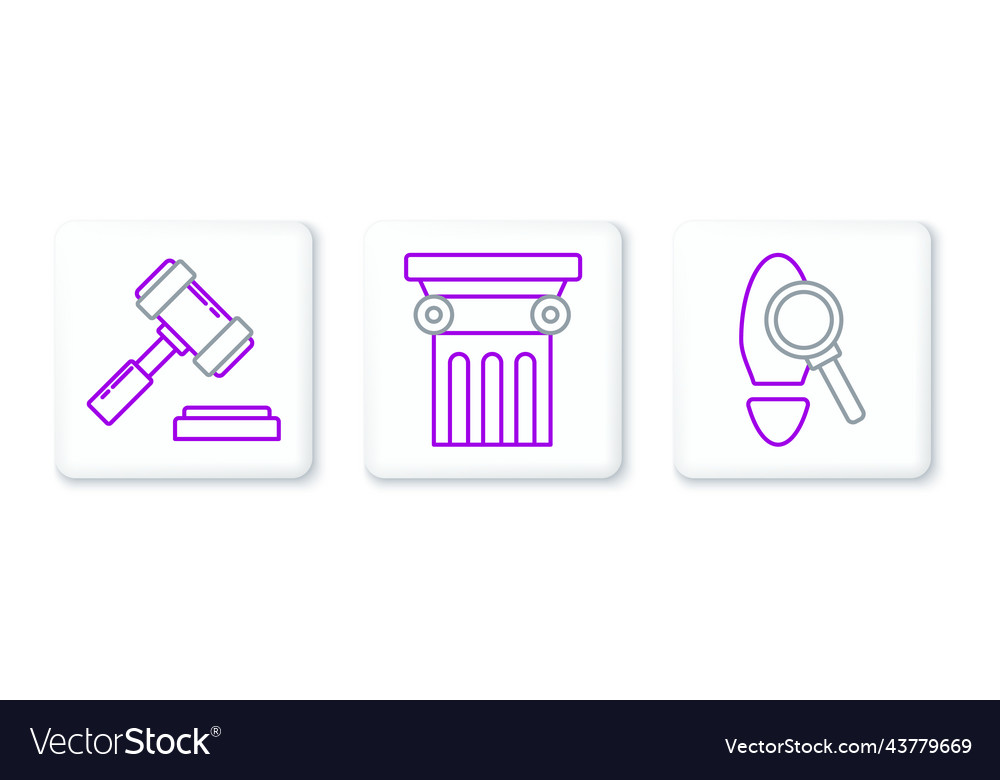 Set line magnifying glass with footsteps judge vector image Set line magnifying glass with footsteps judge
