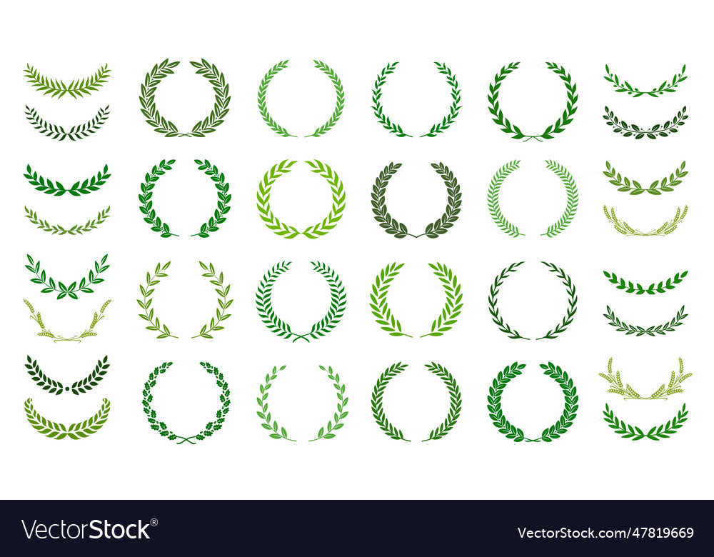 Set of green silhouette laurel foliate wreaths vector image Set of green silhouette laurel foliate wreaths