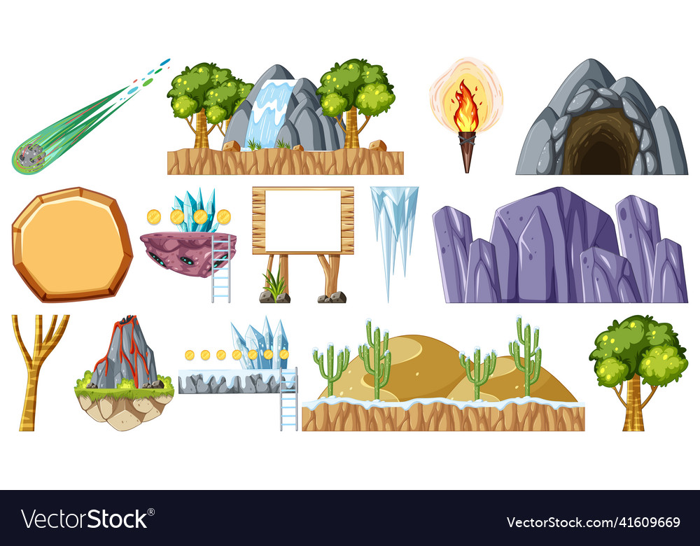 Set of isolated fantasy space game objects vector image Set of isolated fantasy space game objects