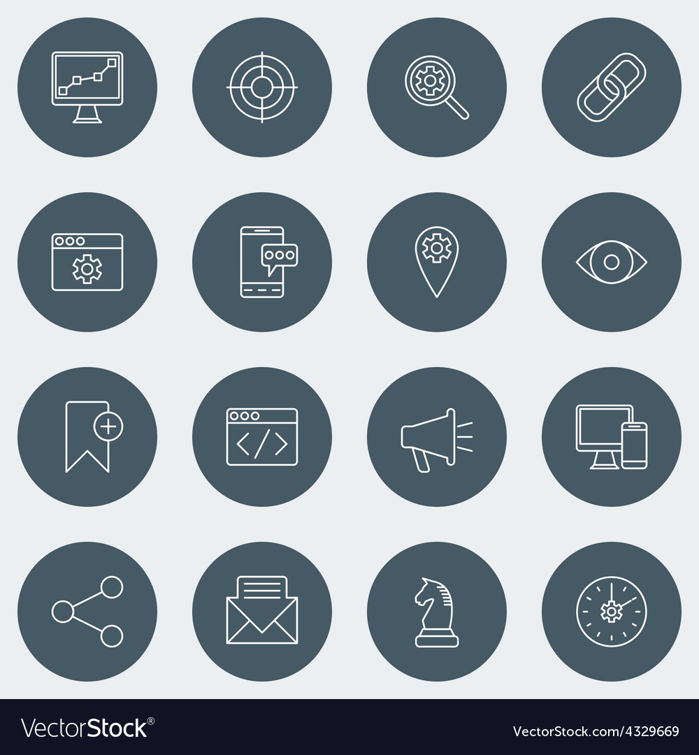 Set of thin line seo and development icons
