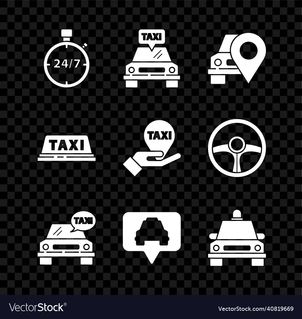 Set stopwatch 24 hours taxi car map pointer vector image Set stopwatch 24 hours taxi car map pointer