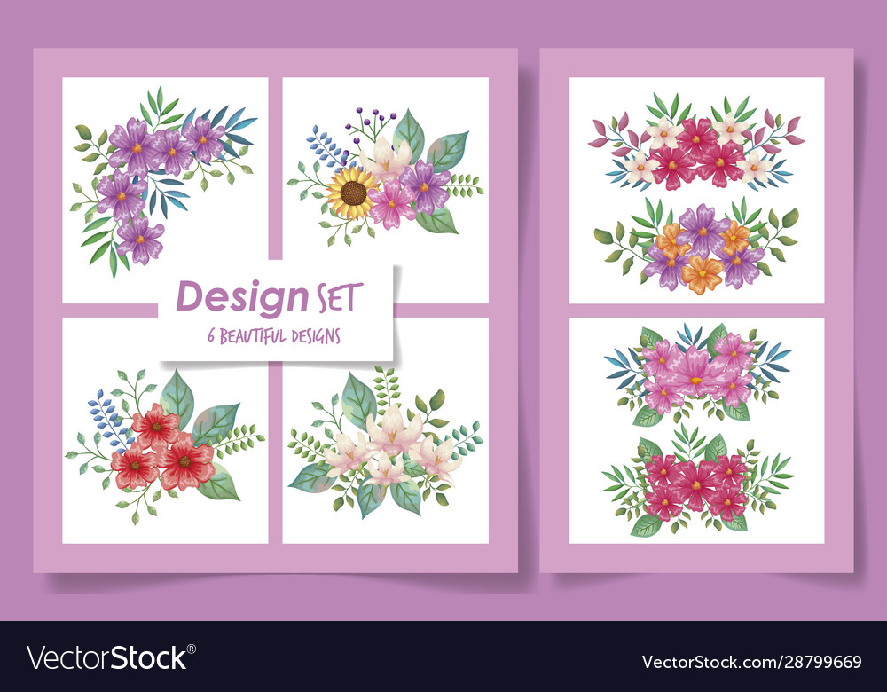 Six designs flowers and leafs decoration
