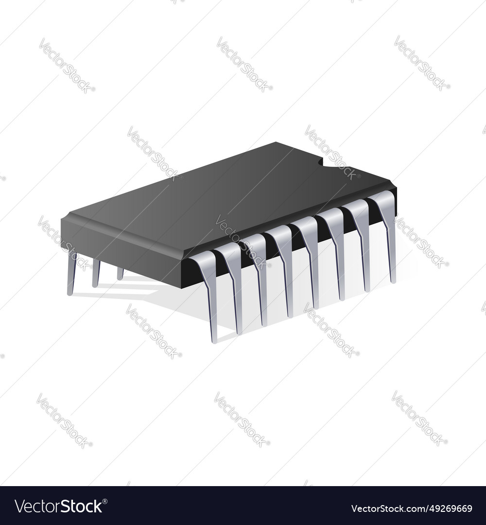 Volumetric computer microchip icon or processor vector image Volumetric computer microchip icon or processor