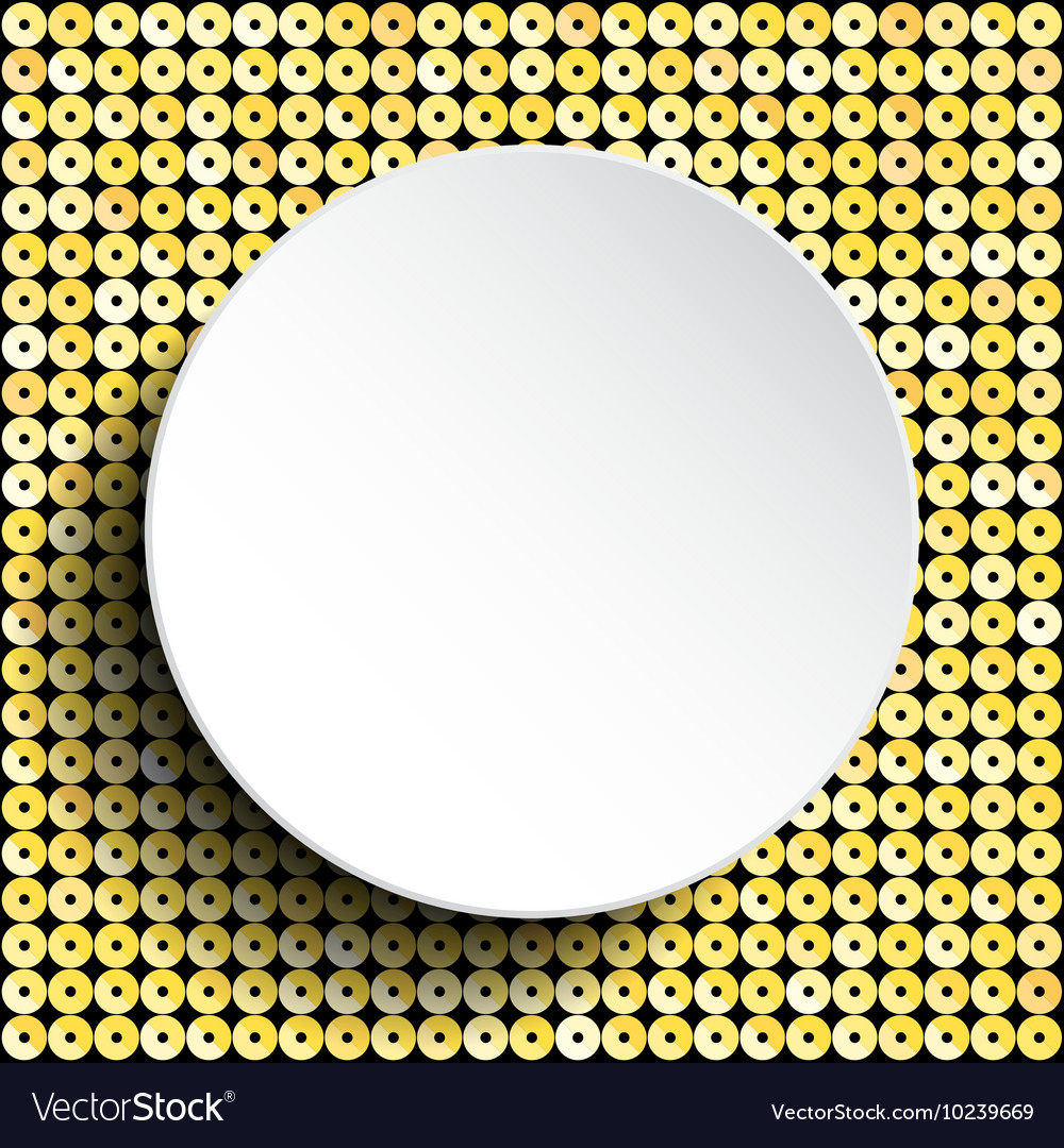 White circle button on shiny gold sequins