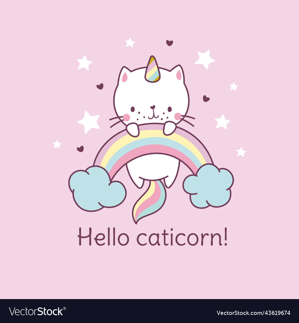 Capricorn poster cat unicorn on rainbow fairy Vector Image