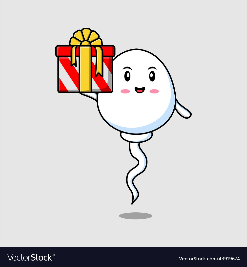 Cute cartoon sperm character holding gift box