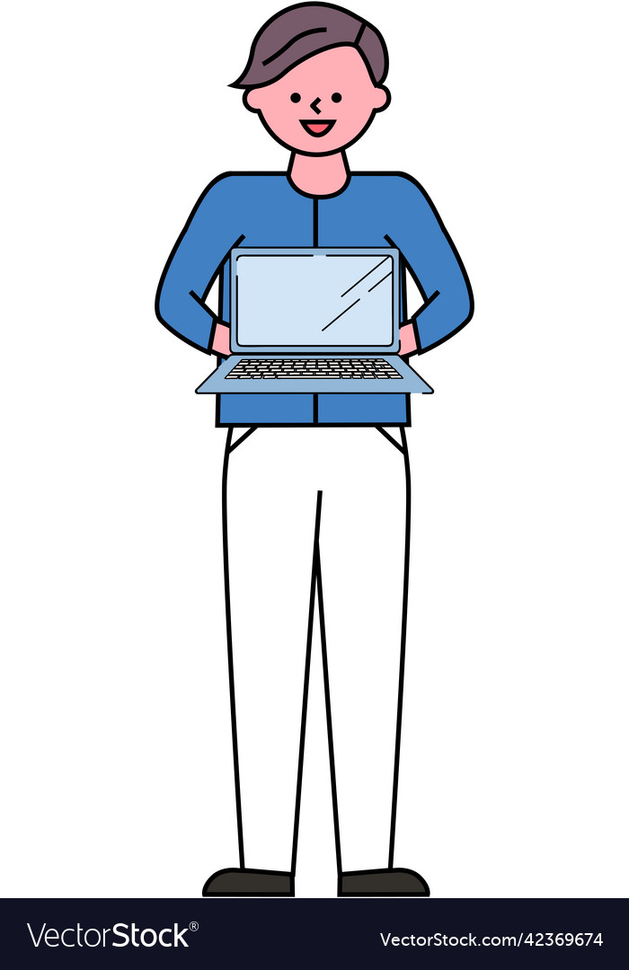 Guy with portable personal computer man showing Vector Image Guy with portable personal computer man showing