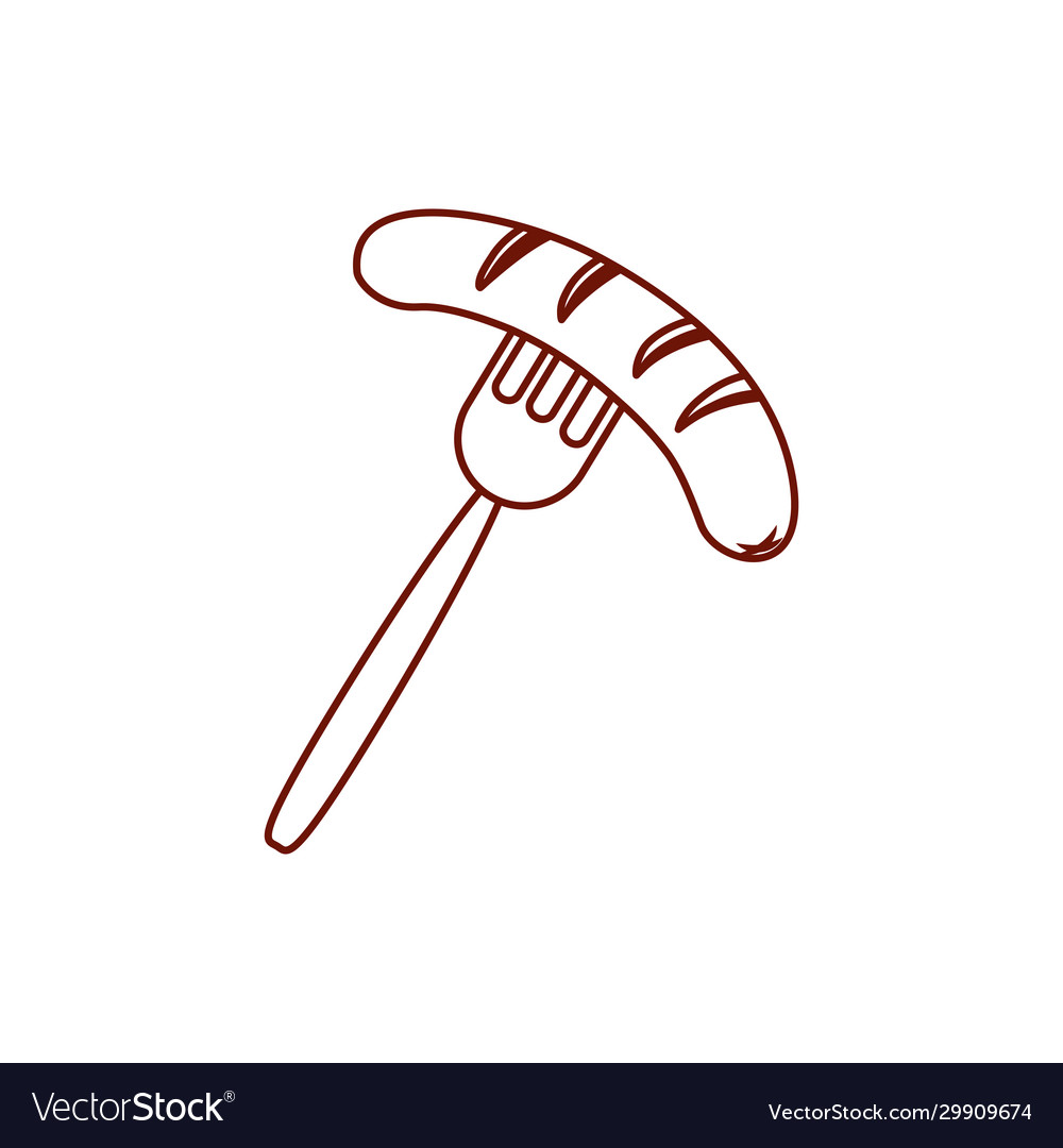 Isolated fork with sausage line style icon