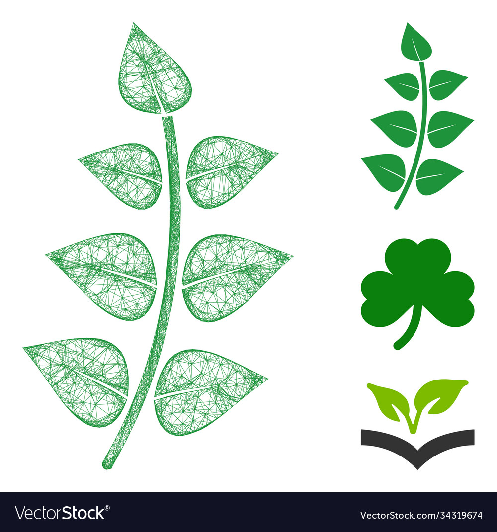 Leaf branch polygonal web mesh vector image Leaf branch polygonal web mesh
