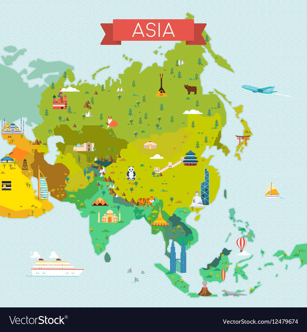 Map Of Continent Asia Vector Illustration Stock Vector Illustration