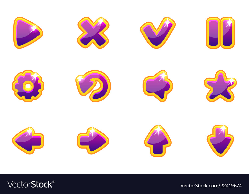 Purple collection set glass buttons for ui vector image Purple collection set glass buttons for ui