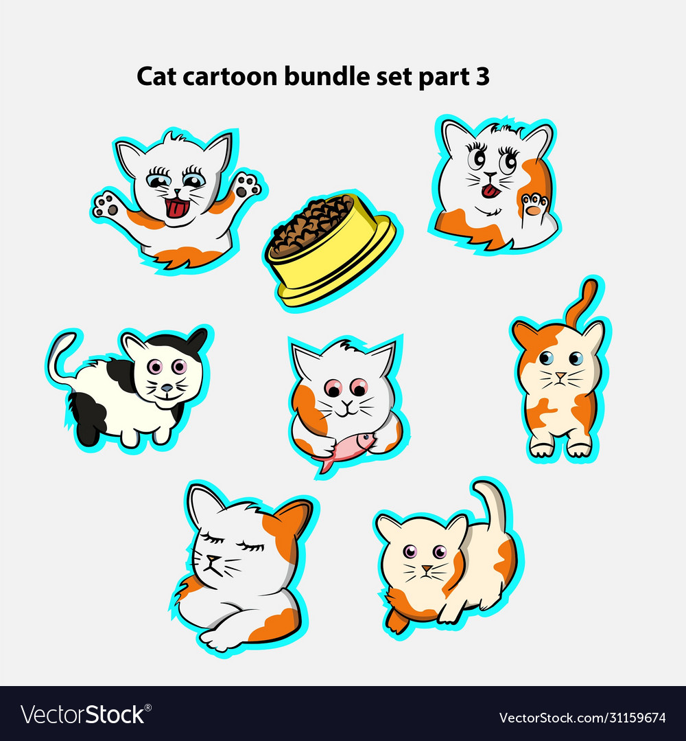 Set bundle cat expression pattern funny vector image Set bundle cat expression pattern funny