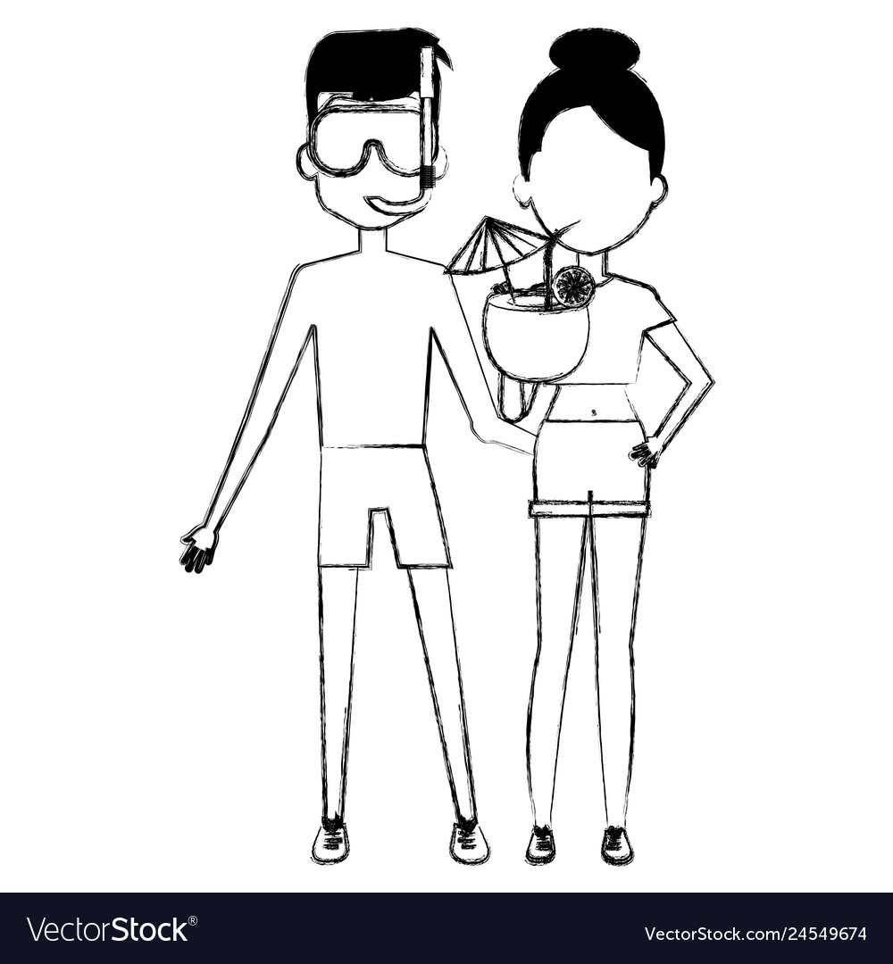 Young couple with coconut cocktail vector image Young couple with coconut cocktail
