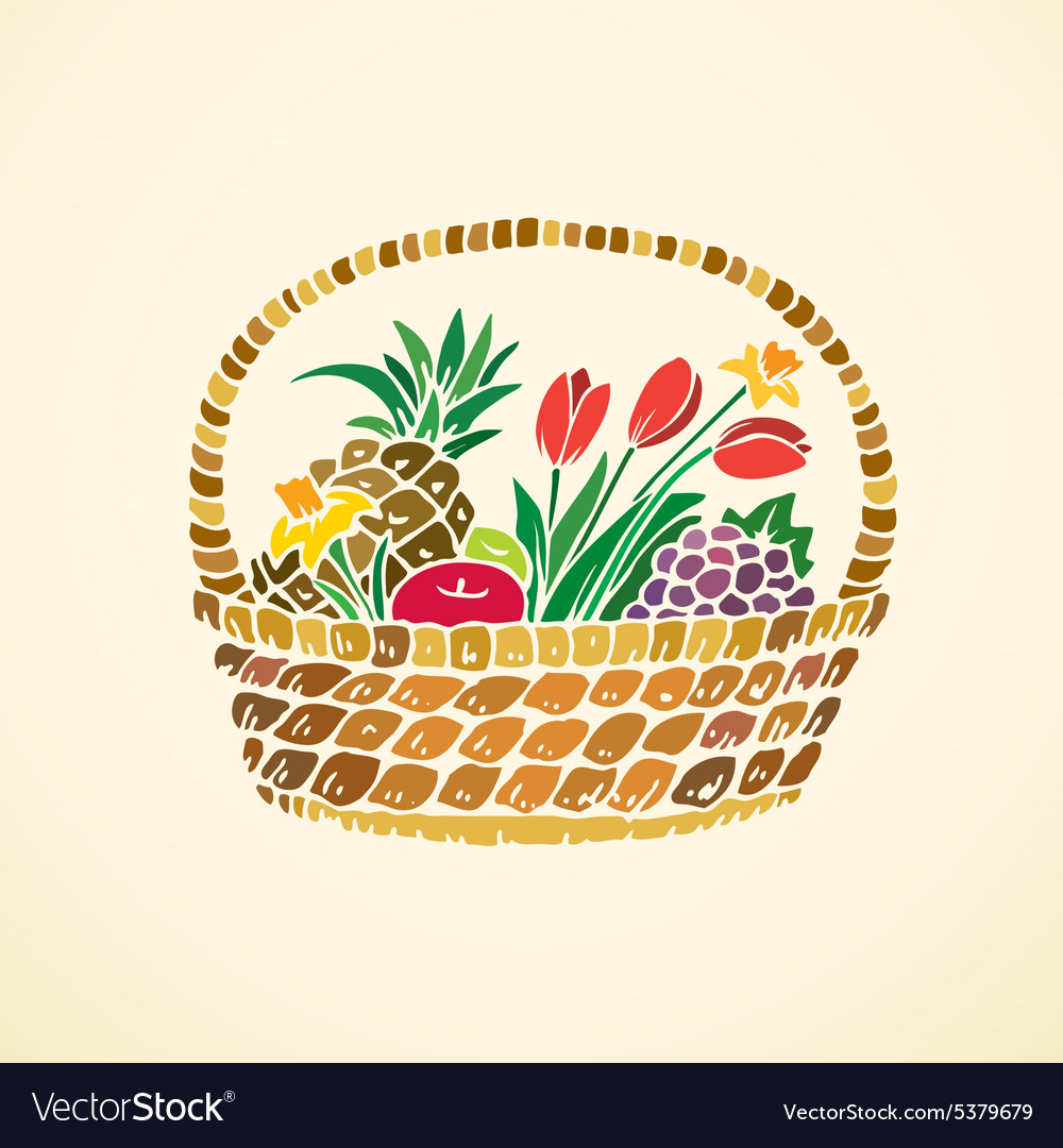 Basket with fruits and flowers