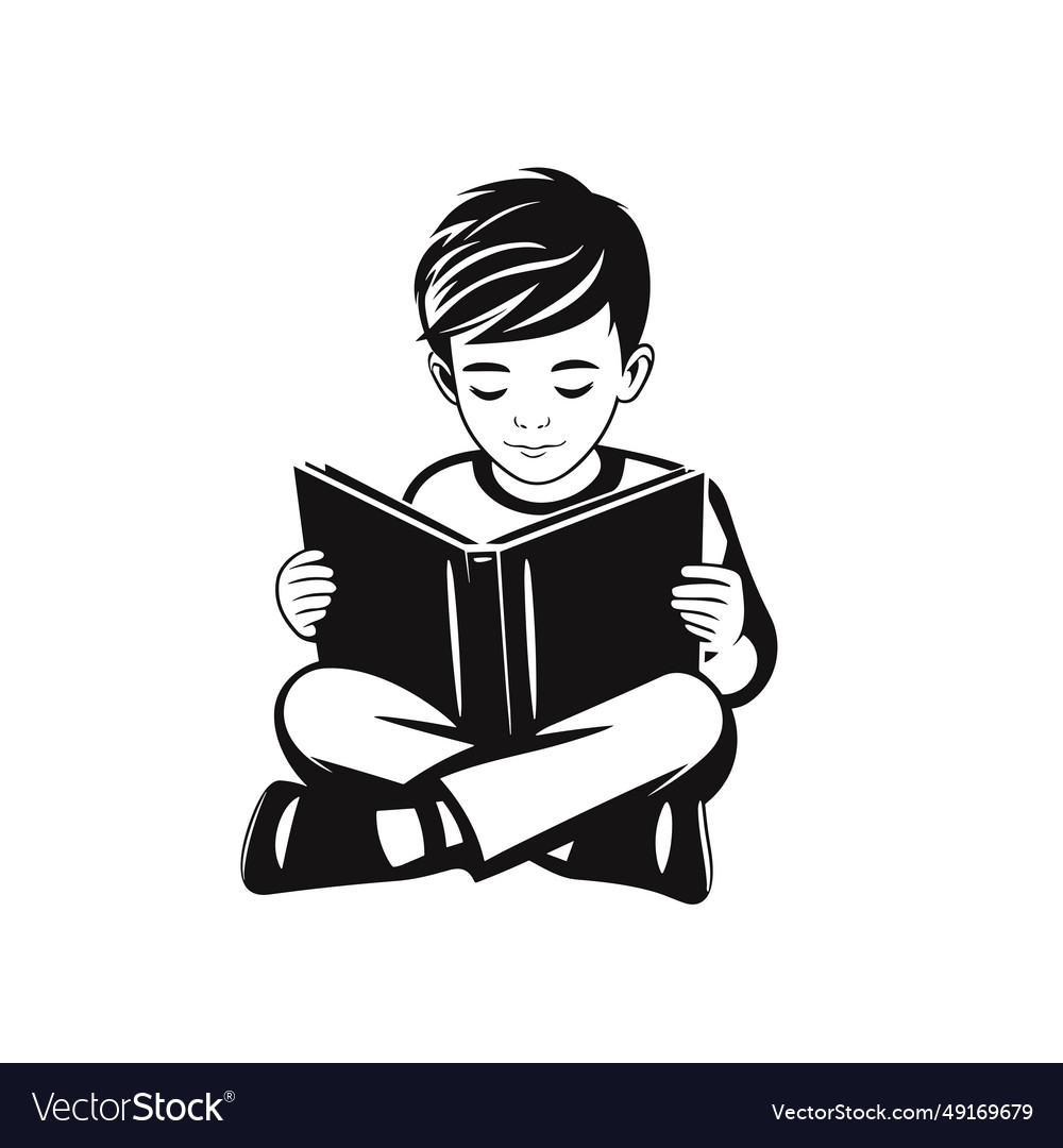 Boy reading a book black icon on white background Vector Image