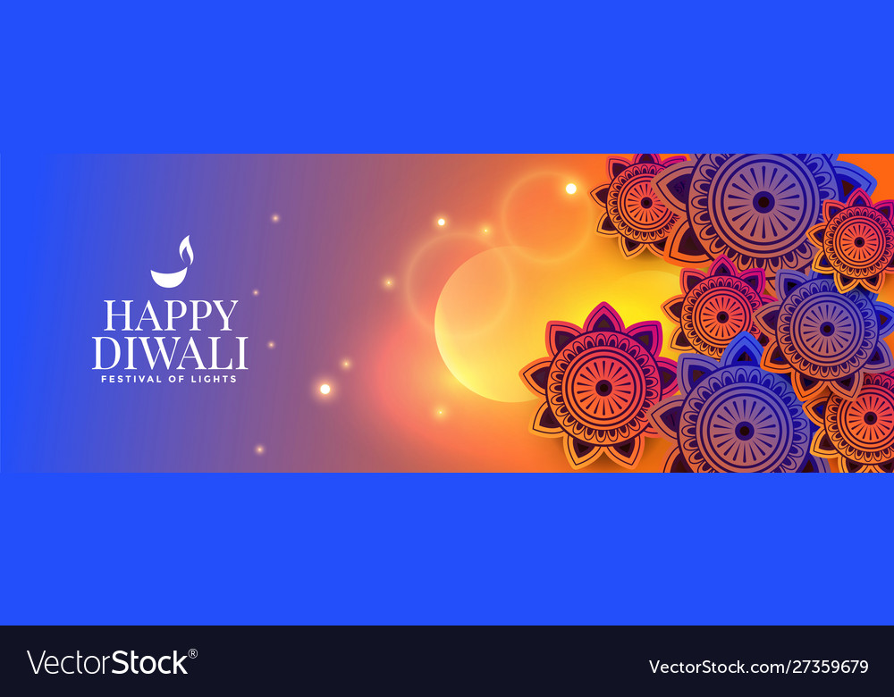 Colorful decorative happy diwali glowing banner Vector Image