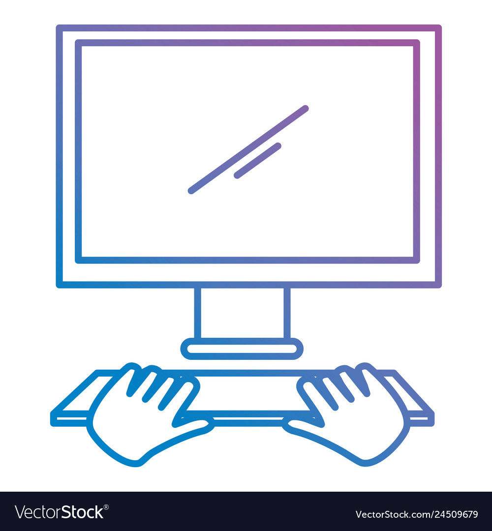 Hands typing in keyboard desktop vector image Hands typing in keyboard desktop
