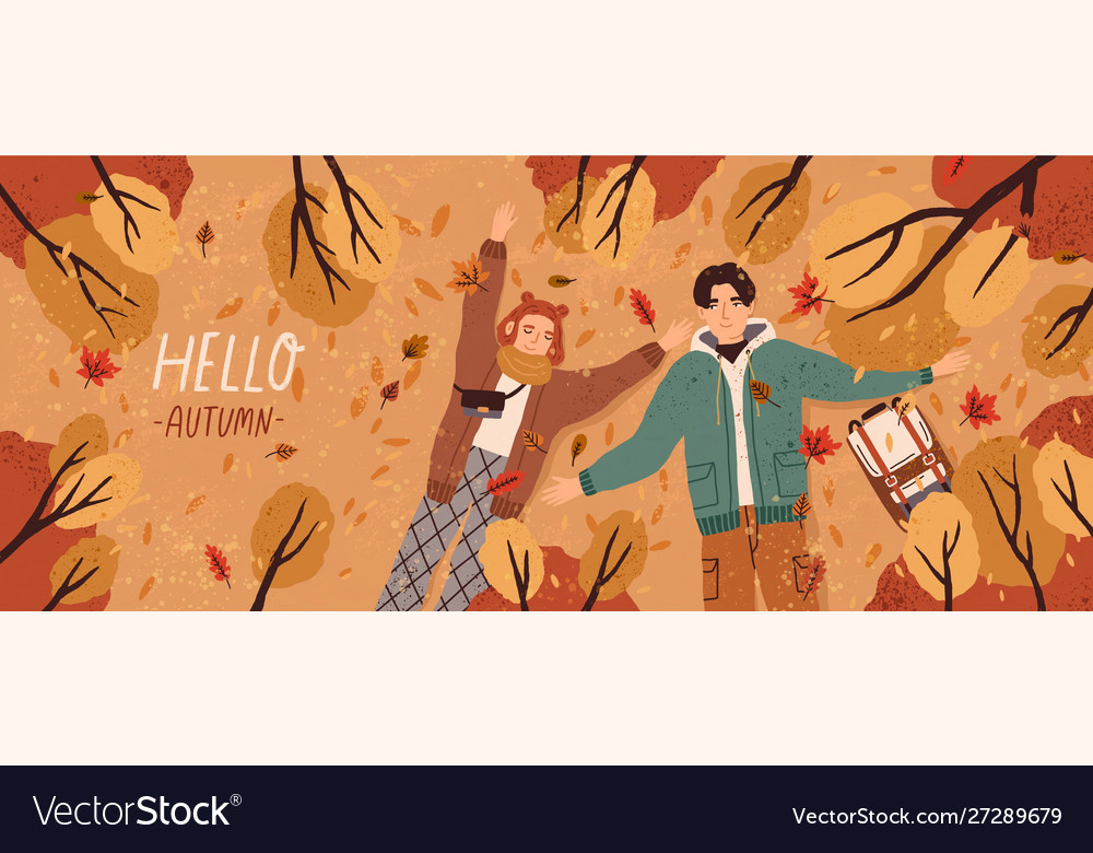 Hello autumn flat banner template postcard vector image Hello autumn flat banner template postcard