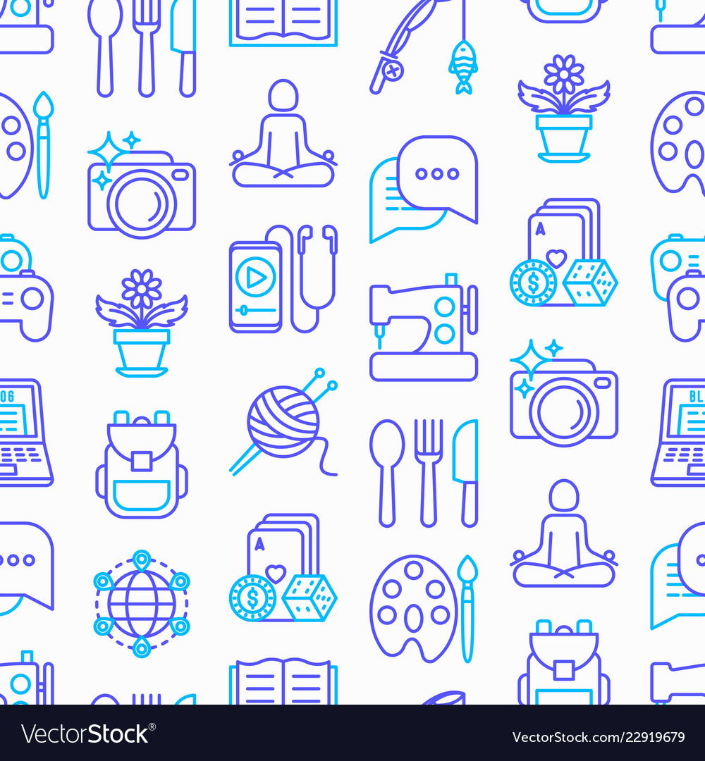 Hobby seamless pattern with thin line icons