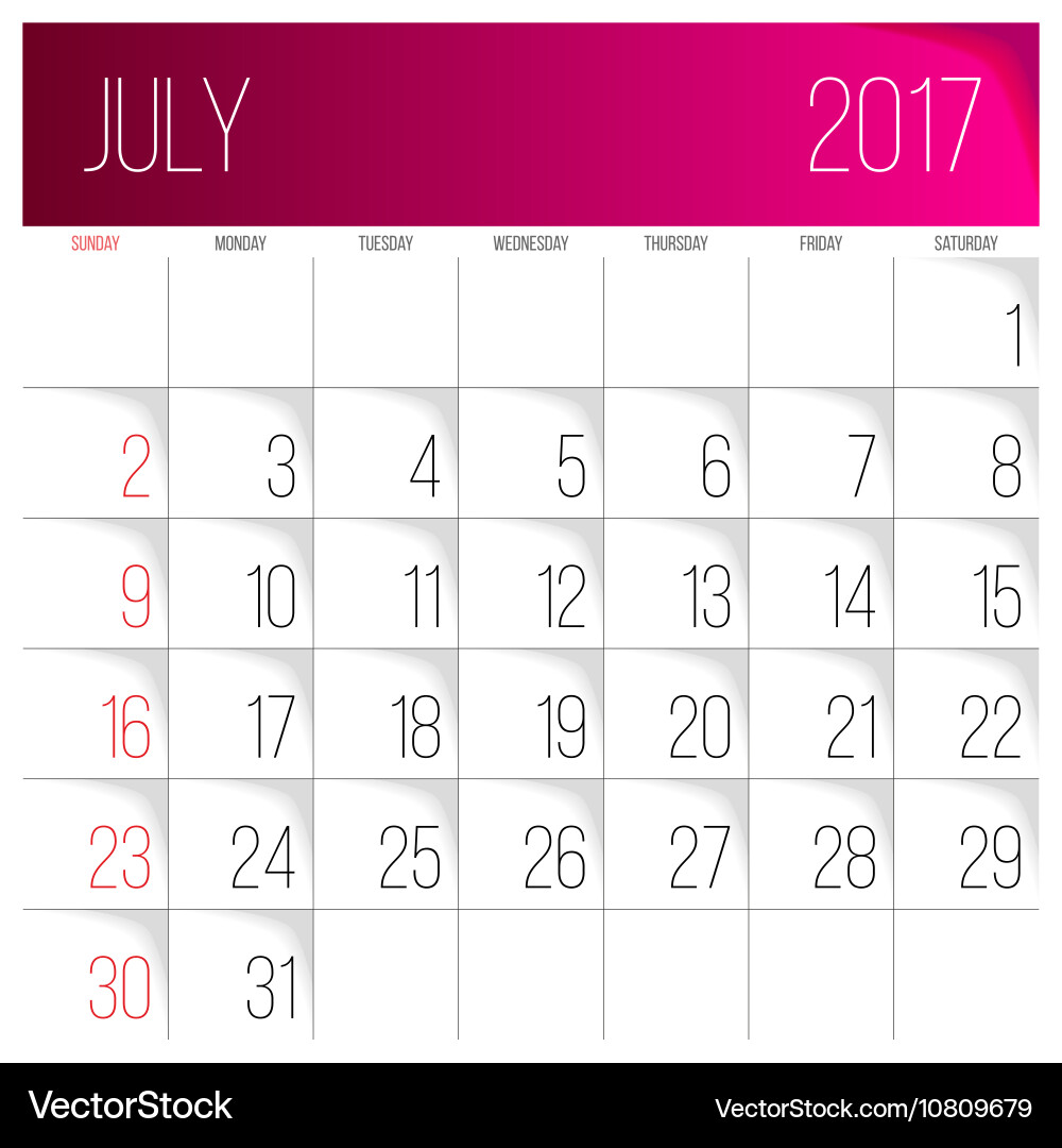 July 2017 calendar template Royalty Free Vector Image July 2017 calendar template Royalty Free Vector Image