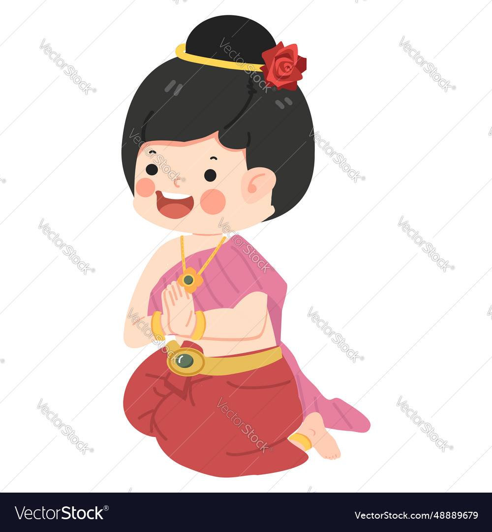 Kid girl dress traditional cartoon Royalty Free Vector Image