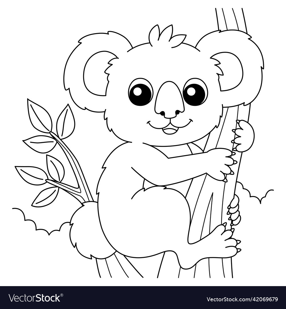 Koala Animal Coloring Page For Kids Royalty Free Vector