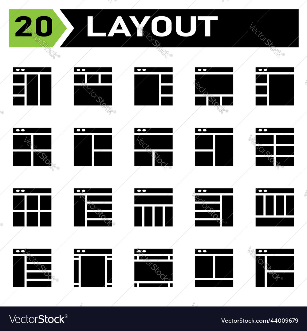 Layout-Icon-Set enthalten Grid Dashboard vector image Layout-Icon-Set enthalten Grid Dashboard
