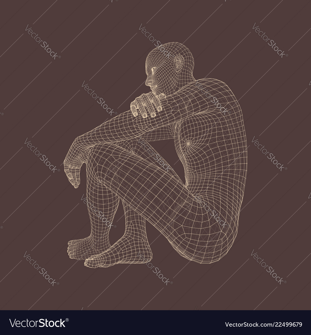 Man in a thinker pose 3d model of Vector Image Man in a thinker pose 3d model of