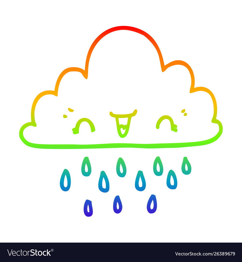 Rainbow gradient line drawing cartoon storm cloud