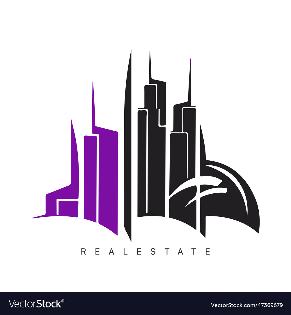 Immobilien Logo Design mit Linie Kunst Stil Stadt vector image Immobilien Logo Design mit Linie Kunst Stil Stadt