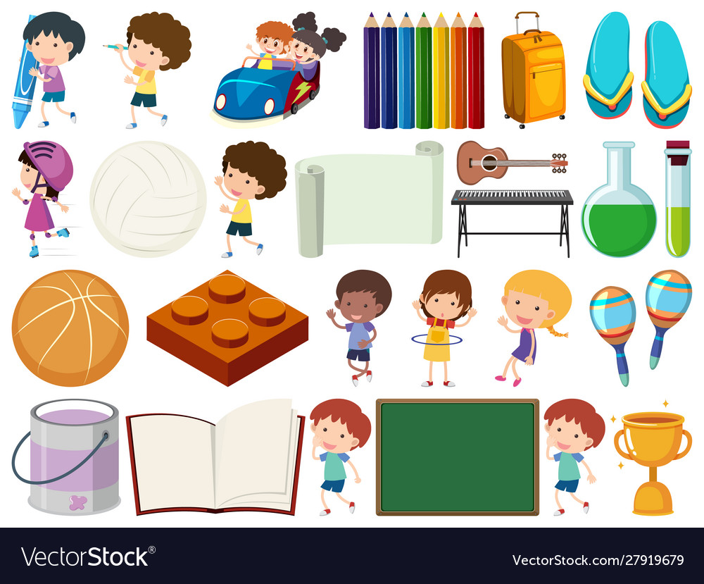 Set isolated objects theme children and school vector image Set isolated objects theme children and school