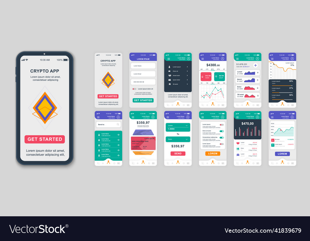 Set of ui ux gui screens cryptocurrency app flat Vector Image