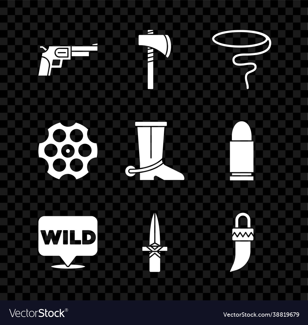 Set revolver gun tomahawk axe lasso pointer vector image Set revolver gun tomahawk axe lasso pointer