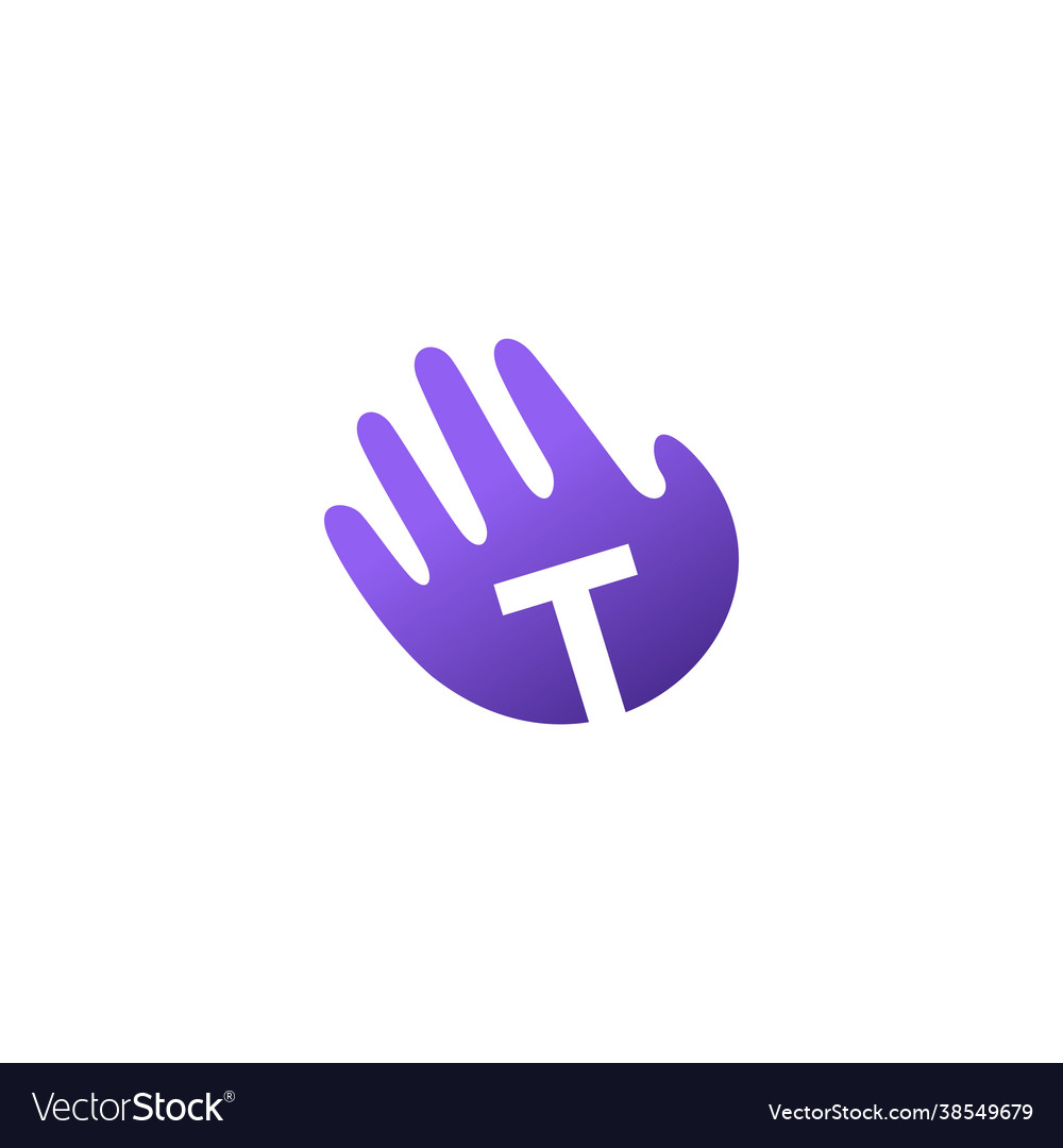 T letter hand palm hello logo icon