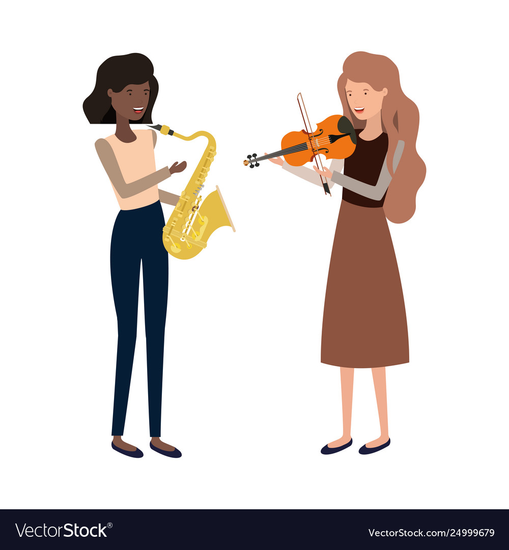 Women with musical instruments character Vector Image