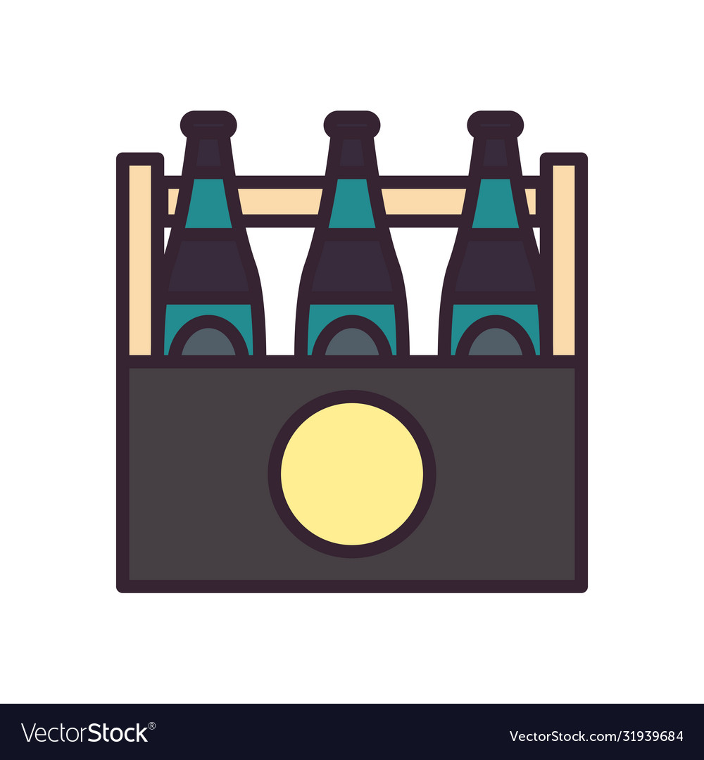 Beer bottles inside box line and fill style icon
