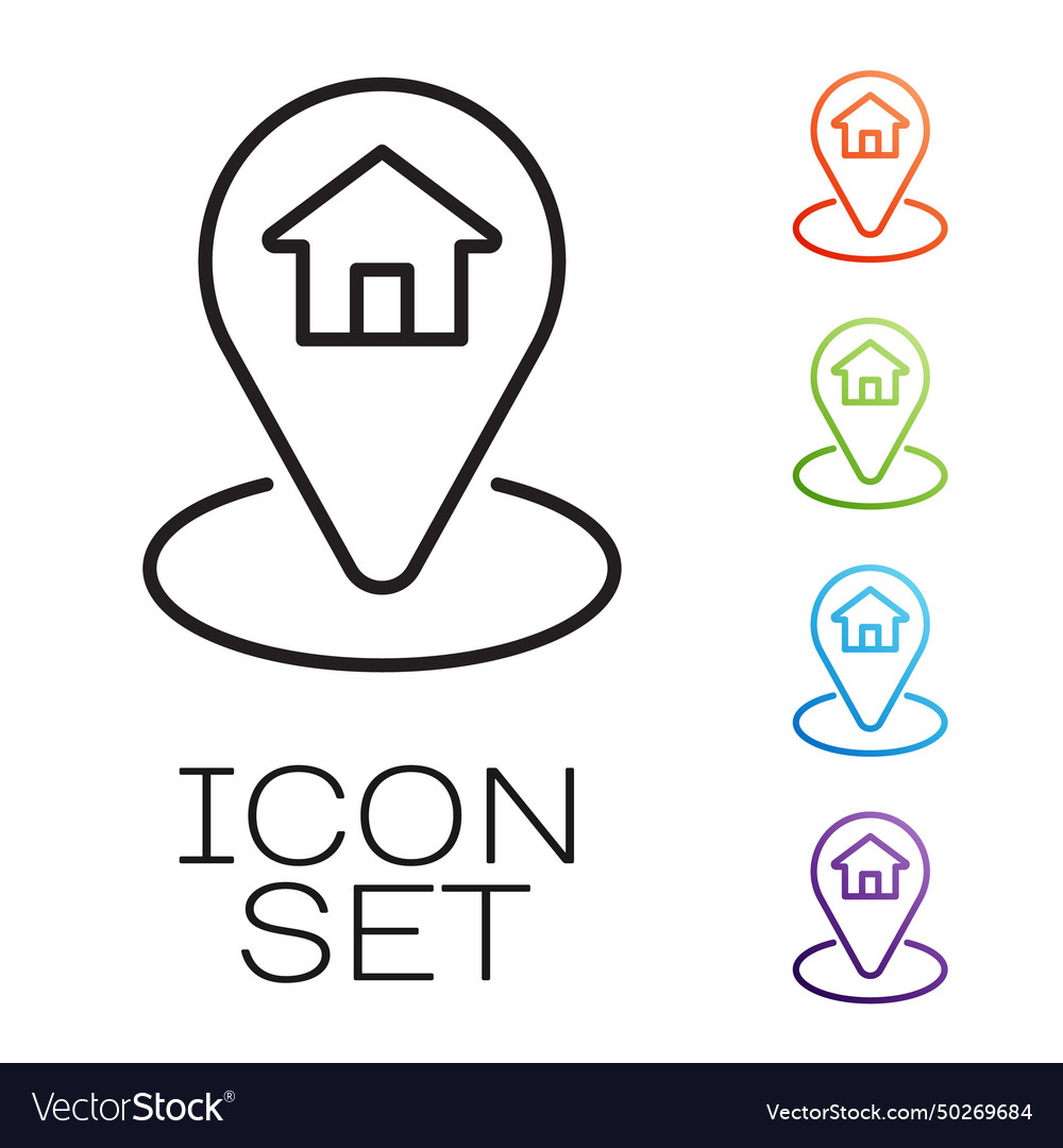 Black line map pointer with house icon isolated vector image Black line map pointer with house icon isolated