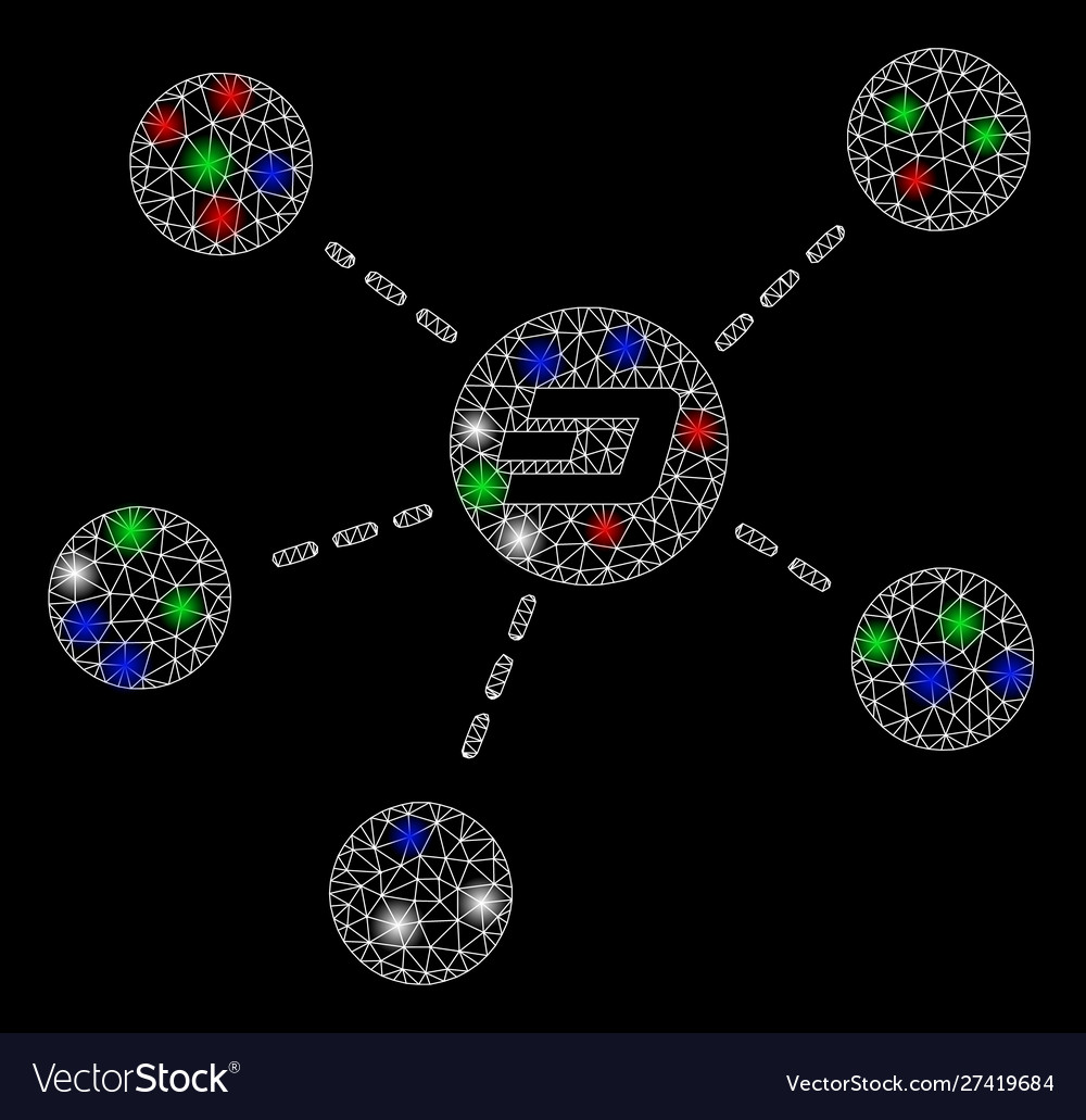 Bright mesh network dash coin relations with flare vector image Bright mesh network dash coin relations with flare