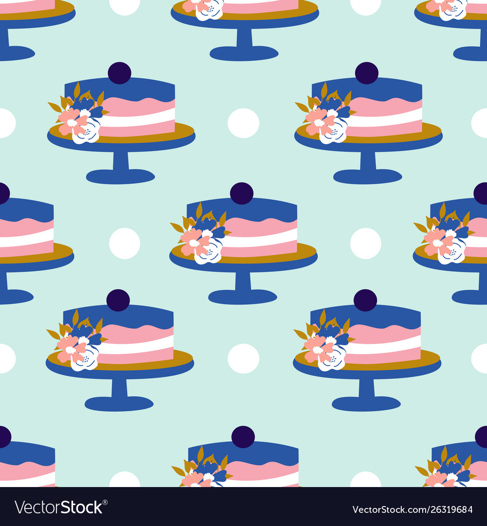 Cakes and dots in a seamless pattern design